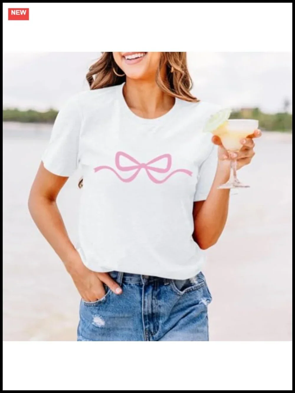 Coquette Bow Graphic Tee, Cotton Blend Crew Neck Short Sleeve T-Shirt, Y2K